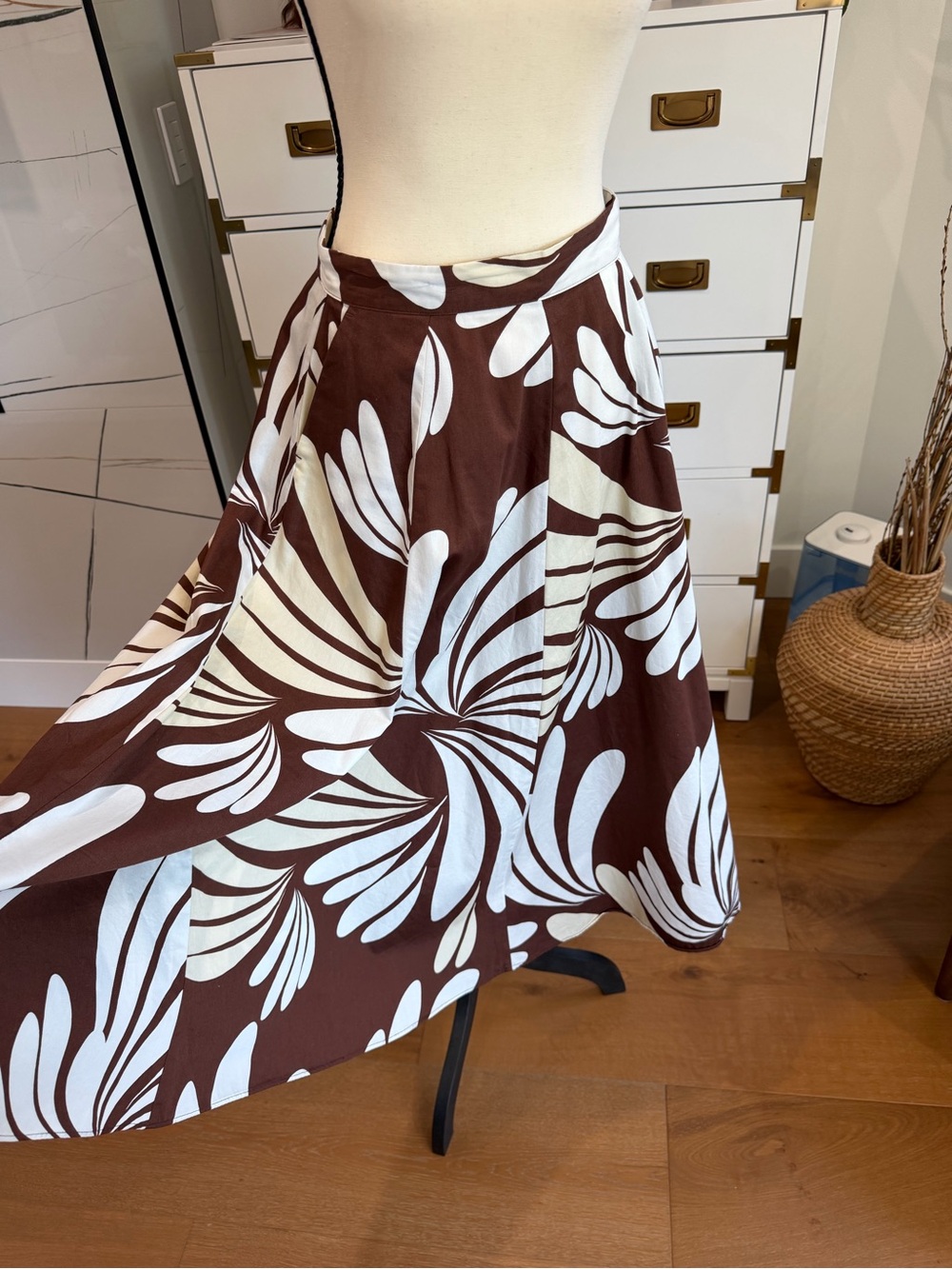Worthington Brown and White Floral A-Line Skirt